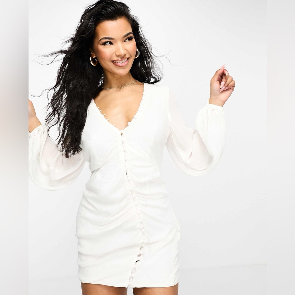 ARIA COVE Ivory Ruched Button Front Mini Dress Size 4 NWT